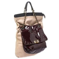 Pre Owned Lanvin Multicolor Leather and Patent Foldover Shoulder Bag