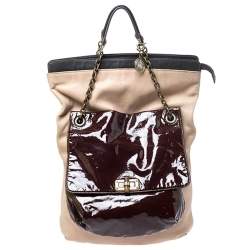Pre Owned Lanvin Multicolor Leather and Patent Foldover Shoulder Bag
