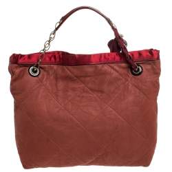 Pre Owned Lanvin Rust/Red Leather/Satin and Patent Leather Amalia Cabas Tote