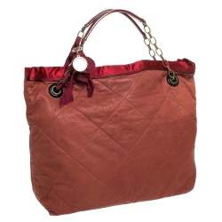 Pre Owned Lanvin Rust/Red Leather/Satin and Patent Leather Amalia Cabas Tote