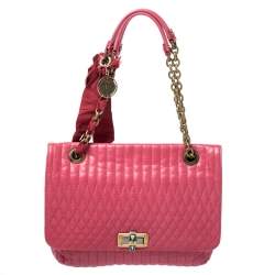 Pre Owned Lanvin Magenta Leather Happy Shoulder Bag