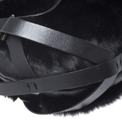 Pre Owned Lanvin Black Fox Fur and Leather Strappy Hobo