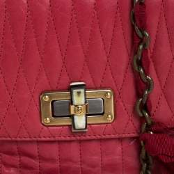 Pre Owned Lanvin Red Quilted Leather Mini Pop Crossbody Bag