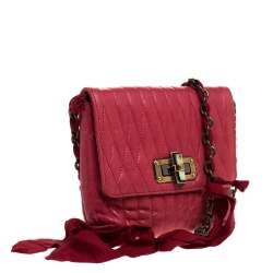 Pre Owned Lanvin Red Quilted Leather Mini Pop Crossbody Bag