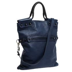 Pre Owned Lanvin Navy Blue Leather Foldover Tote