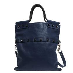 Pre Owned Lanvin Navy Blue Leather Foldover Tote