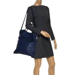Pre Owned Lanvin Navy Blue Leather Foldover Tote