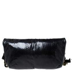 Pre Owned Lanvin Black Snakeskin Effect Patent Leather Happy Flap Shoulder Bag