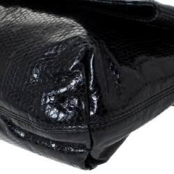 Pre Owned Lanvin Black Snakeskin Effect Patent Leather Happy Flap Shoulder Bag