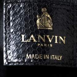 Pre Owned Lanvin Black Snakeskin Effect Patent Leather Happy Flap Shoulder Bag