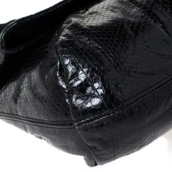 Pre Owned Lanvin Black Snakeskin Effect Patent Leather Happy Flap Shoulder Bag