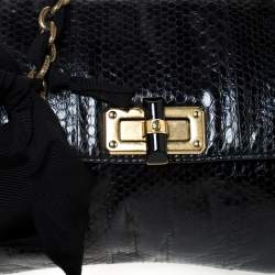 Pre Owned Lanvin Black Snakeskin Effect Patent Leather Happy Flap Shoulder Bag