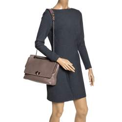 Pre Owned Lanvin  Beige Leather Happy Flap Shoulder Bag