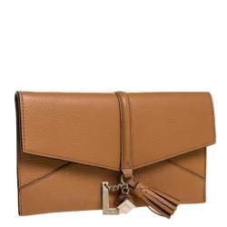 Pre Owned Lanvin Brown Leather Envelope Tassel Clutch