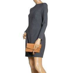 Pre Owned Lanvin Brown Leather Envelope Tassel Clutch