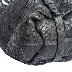 Pre Owned Lanvin Dark Blue Python Kentucky Tote
