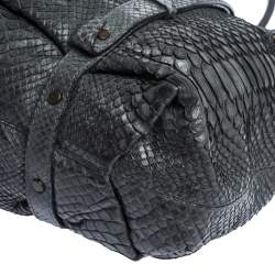 Pre Owned Lanvin Dark Blue Python Kentucky Tote