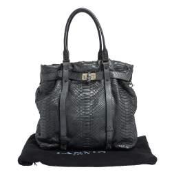 Pre Owned Lanvin Dark Blue Python Kentucky Tote