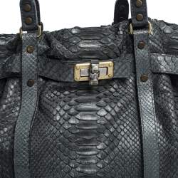 Pre Owned Lanvin Dark Blue Python Kentucky Tote