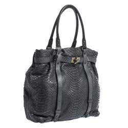 Pre Owned Lanvin Dark Blue Python Kentucky Tote