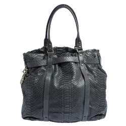 Pre Owned Lanvin Dark Blue Python Kentucky Tote
