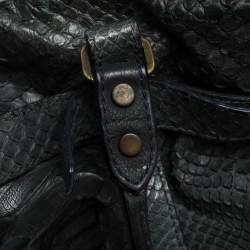Pre Owned Lanvin Dark Blue Python Kentucky Tote