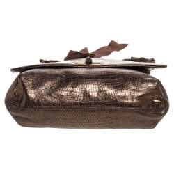 Pre Owned Lanvin Metallic Gold Lizard Embossed Leather Happy Shoulder Bag