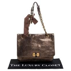 Pre Owned Lanvin Metallic Gold Lizard Embossed Leather Happy Shoulder Bag