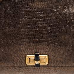 Pre Owned Lanvin Metallic Gold Lizard Embossed Leather Happy Shoulder Bag