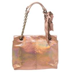 Lanvin Peach Holographic Python Happy Shoulder Bag