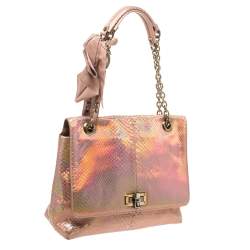 Lanvin Peach Holographic Python Happy Shoulder Bag