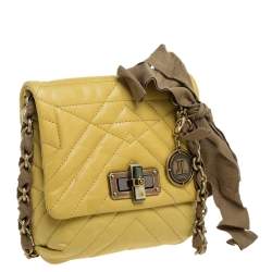 Pre Owned Lanvin Yellow Quilted Leather Mini Happy Crossbody Bag