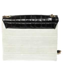 Pre Owned Lanvin Black/Cream Textured Leather Sugar Shoulder Bag