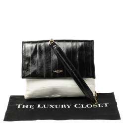 Pre Owned Lanvin Black/Cream Textured Leather Sugar Shoulder Bag