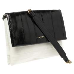 Pre Owned Lanvin Black/Cream Textured Leather Sugar Shoulder Bag