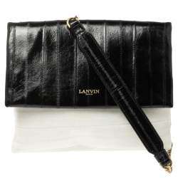 Pre Owned Lanvin Black/Cream Textured Leather Sugar Shoulder Bag