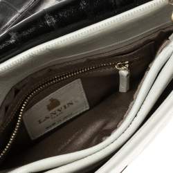 Pre Owned Lanvin Black/Cream Textured Leather Sugar Shoulder Bag