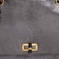 Pre Owned Lanvin Metallic Silver Lizard Embossed Leather Happy Shoulder Bag