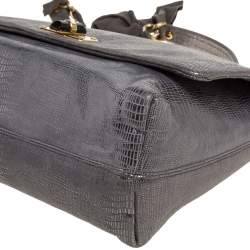 Pre Owned Lanvin Metallic Silver Lizard Embossed Leather Happy Shoulder Bag