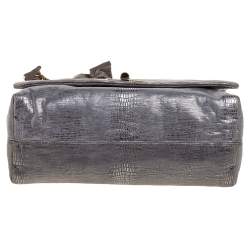 Pre Owned Lanvin Metallic Silver Lizard Embossed Leather Happy Shoulder Bag
