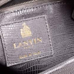 Pre Owned Lanvin Metallic Silver Lizard Embossed Leather Happy Shoulder Bag