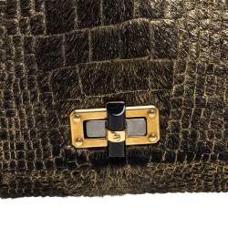 Pre Owned Lanvin Gold/Black Calfhair Medium Happy Shoulder Bag