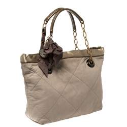 Pre Owned Lanvin Grey/Olive Green Quilted Leather Amalia Cabas Tote