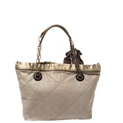 Pre Owned Lanvin Grey/Olive Green Quilted Leather Amalia Cabas Tote