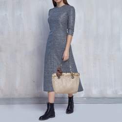 Pre Owned Lanvin Grey/Olive Green Quilted Leather Amalia Cabas Tote