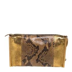 Lanvin Beige/Gold Python Metal Edge Pouch