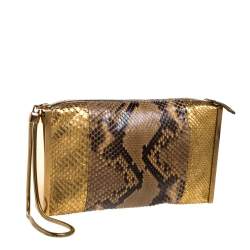 Lanvin Beige/Gold Python Metal Edge Pouch