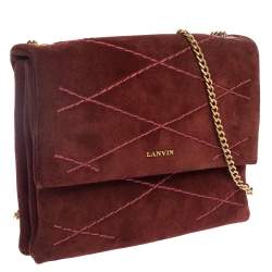 Pre Owned Lanvin Burgundy Suede Mini Sugar Shoulder Bag