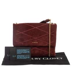 Pre Owned Lanvin Burgundy Suede Mini Sugar Shoulder Bag