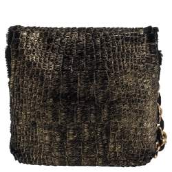 Lanvin Black/Gold Crocodile Print Calfhair Mini Happy Crossbody Bag